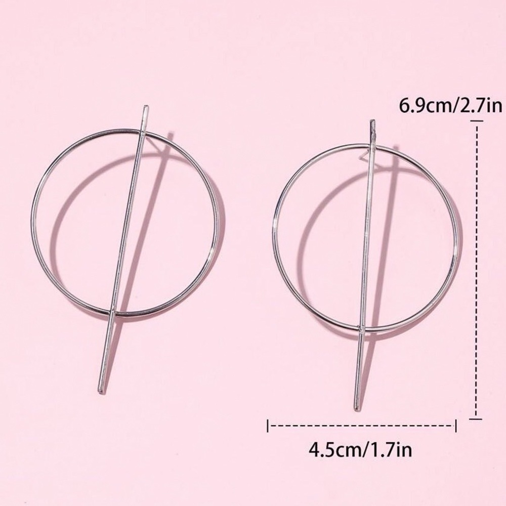 Any 3/$25! Large Silver Circle w/Vertical Bar Earrings - Picture 5 of 7